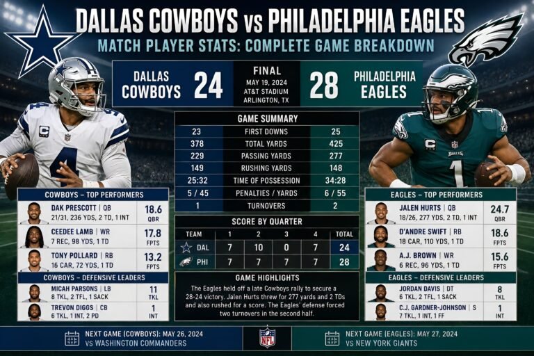 Dallas Cowboys vs Philadelphia Eagles Match Player Stats