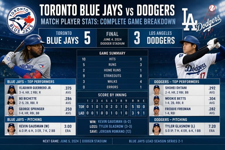 Toronto Blue Jays vs Dodgers Match Player Stats: Complete Game Breakdown Toronto Blue Jays vs Dodgers Match Player Stats